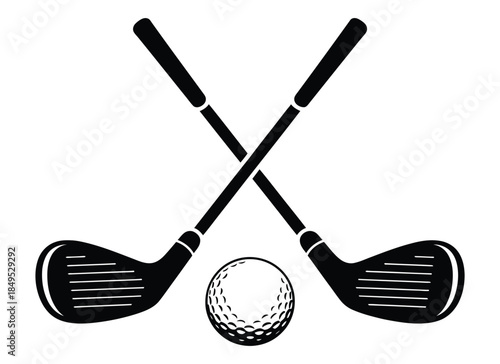 Crossed Golf Clubs and Ball Silhouette, a vector illustration