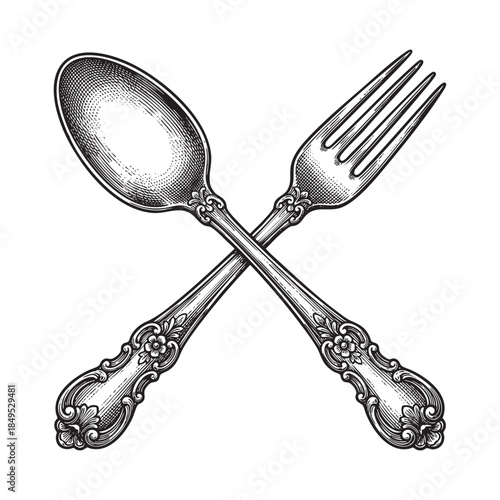 Crossed Spoon and Fork Cutlery Engraving