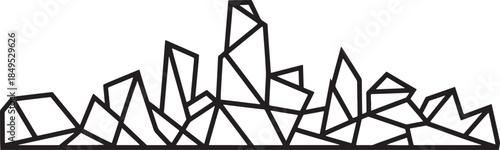 Modern geometric cityscape vector illustration with black lines and transparent