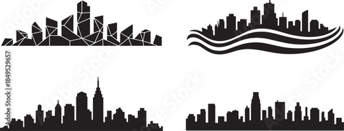 Set of abstract city silhouettes vector illustration on transparent background