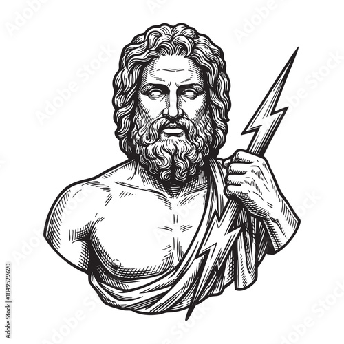 Zeus Greek God with Lightning Bolt Engraving