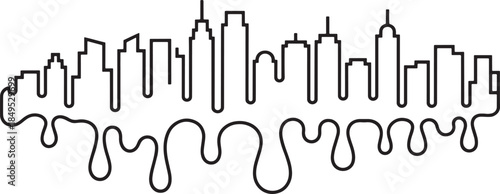 Vector line art of city skyline silhouette with dripping bottom design illustration