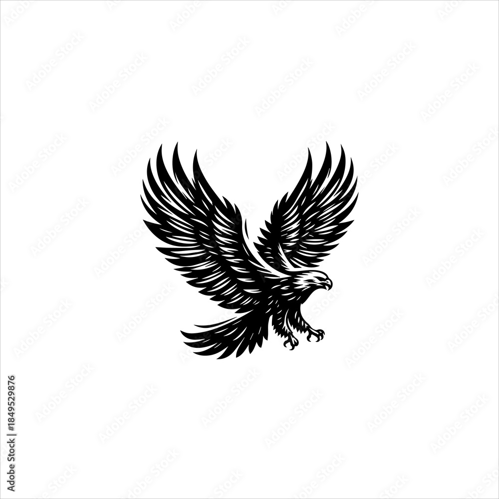 Fototapeta premium Adler eagle silhouette presented as a strong black vector emblem design. Wildlife icon concept