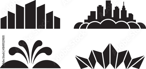 City silhouette vector set collection isolated on transparent backdrop graphic design