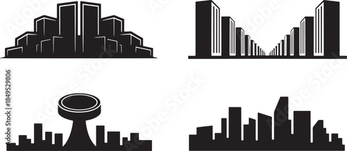 City skyline silhouette vector collection isolated on transparent backdrop