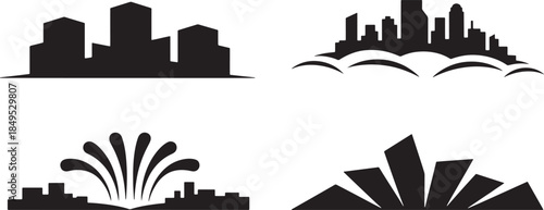 Cityscape silhouette vector collection isolated on transparent background illustration