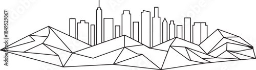 Low polygonal geometric mountain landscape with cityscape modern abstract vector