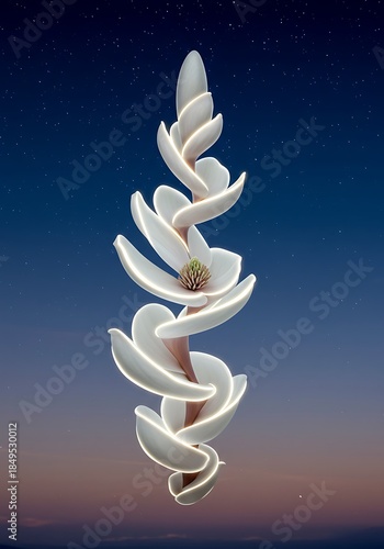 Elegant floral composition against a gradient sky with glowing petal edges