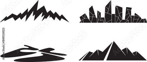 Silhouette landscape with mountain range lake rock peaks on transparent background