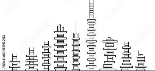 Abstract outline buildings towers with geometric shape in city architecture scene