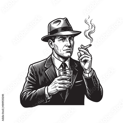 Man Smoking Cigarette and Drinking Alcohol