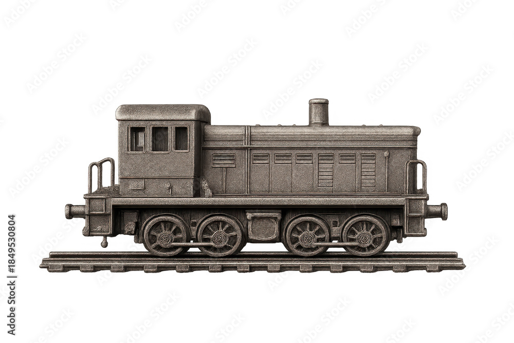Fototapeta premium Miniature metal locomotive train engine on tracks