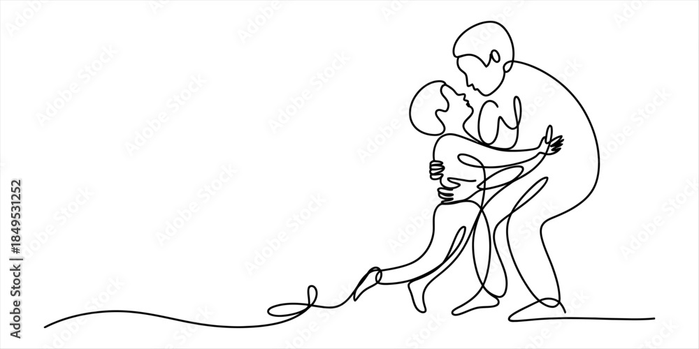 Obraz premium A romantic embrace captured in a continuous line drawing Vector, illustration