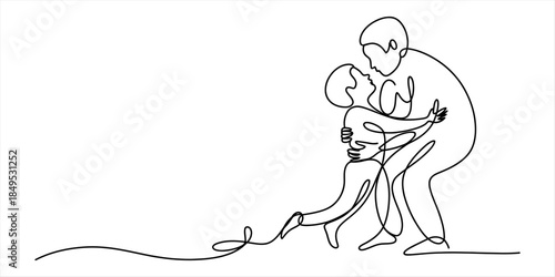 A romantic embrace captured in a continuous line drawing Vector, illustration