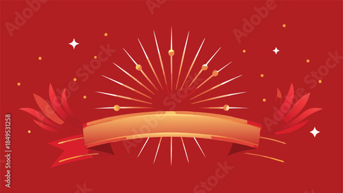 Colorful fireworks explode against a vibrant red background, creating a festive and celebratory atmosphere..eps