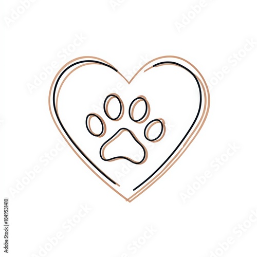Heart shape with paw print design for animal lovers displayed on a white background