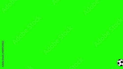 サッカーボールが画面を跳ねるアニメーション。グリーンバック。ループ。