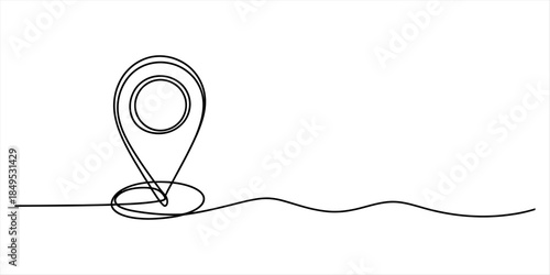 Minimalist line art of a location pin and a wavy path Vector, illustration