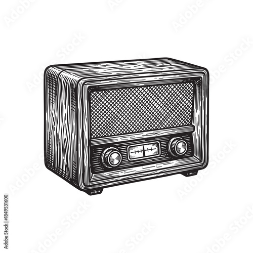 Retro Antique Wooden Radio Engraving