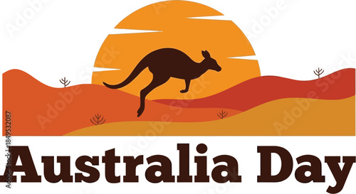 Adobe IlAustralia Day Vector with Kangaroo Silhouette, Sunset Hills, and Bold Landscape Designlustrator Artwork