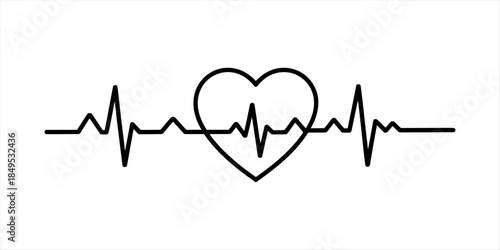 Minimalist design of an ekg heartbeat pulse line with a heart symbol in the center Vector, illustration