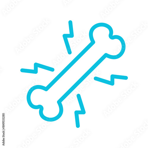 A blue outline icon depicting a bone with radiating pain or injury symbols.