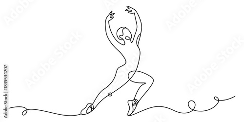 Elegant continuous line art of a ballerina performing a graceful dance pose Vector, illustration