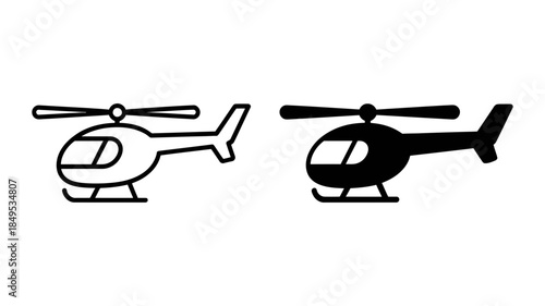Minimalist black and white helicopter icon set for modern transport and aviation design