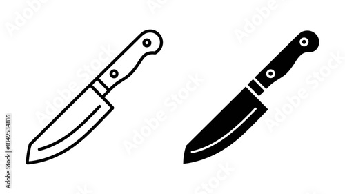 A modern kitchen knife icon in both outline and solid fill designs for culinary use