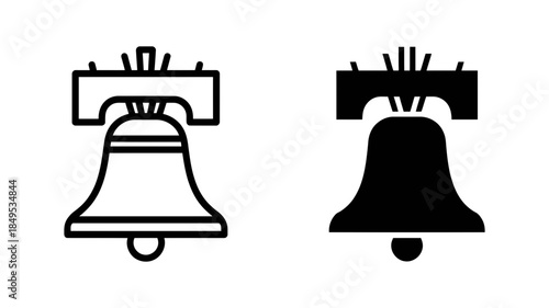 Outline and solid black icon of the historic liberty bell, a symbol of american independence and freedom