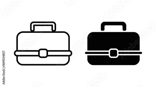 Professional briefcase icon set in line and solid style for business and travel designs
