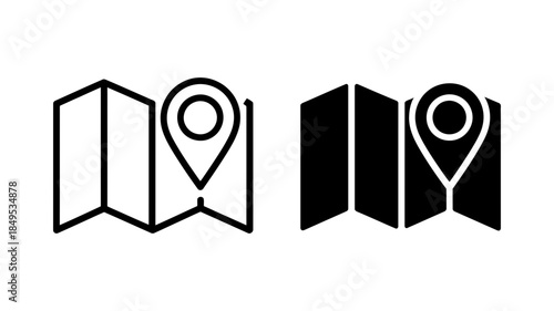 Navigation map and location pin icons representing geographic data and travel destinations