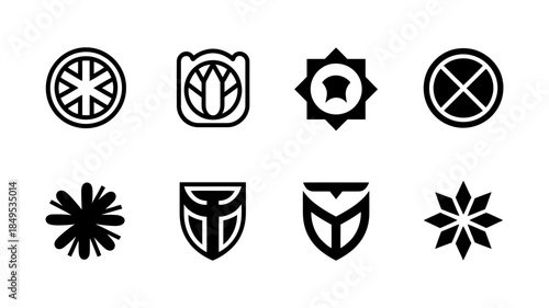 Diverse collection of abstract black vector logos, emblems, and symbols for modern design