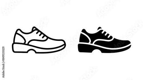 Stylish running shoe and athletic footwear outline and filled icon set
