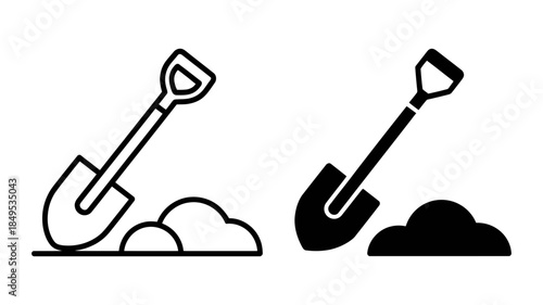 Shovel and dirt pile icon set for digging and gardening activities graphic