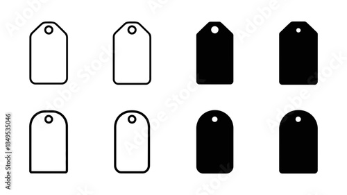 Set of various tag icons showcasing outlined and solid designs for labeling and pricing