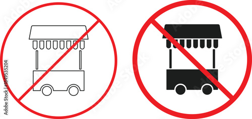 no food stall icon. No street vending symbols. Food stands prohibition graphic design. Food Stand Restriction Icons
