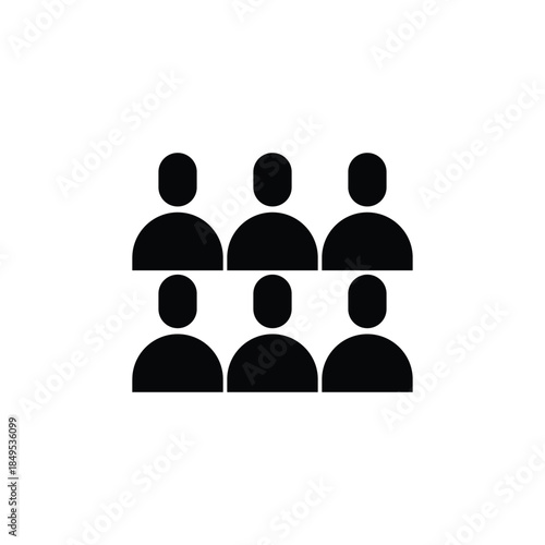 Minimal black icon of six people arranged in two rows for group representation.