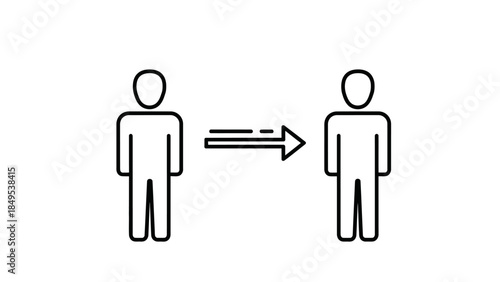 People icons demonstrating social distancing with an arrow on an isolated white background.