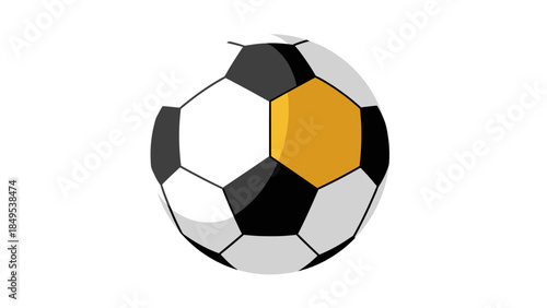 Classic Soccer Football Ball with Black and Yellow Panels on an Isolated White Background