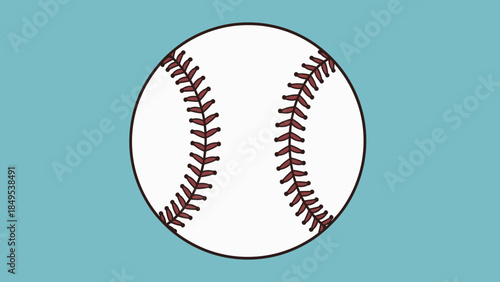 Classic Baseball Ball with Red Stitching on a Blue Background