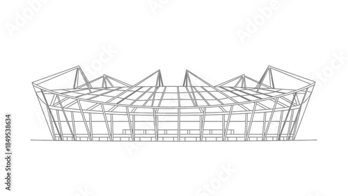 Large Football Stadium Outline Architecture on Isolated White Background