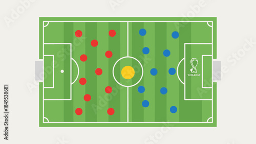 Vector illustration of a professional soccer field with green grass and strategic pitch lines for a football championship game plan or sport tactic competition