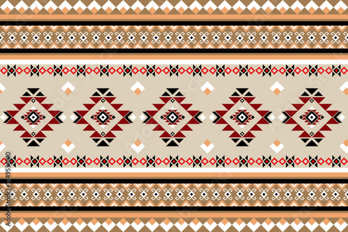 Seamless abstract geometric pattern with red,white,black and orange color ,Native American tribal fabric, tile, carpet, vector, illustration design	