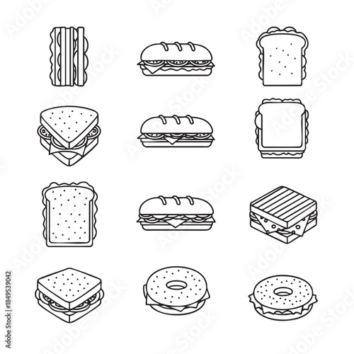 Collection of Sandwiches Burgers and Snacks Illustration