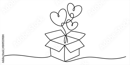 Minimalist single line art illustration representing a special gift or love package Vector, illustration