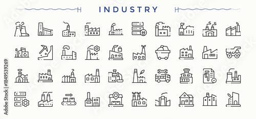 Industry modern icon set. Factory icon set in linear style. Icons for UI designs. Pictograms of industrial, factory, manufacturing and more. Editable vector stroke.