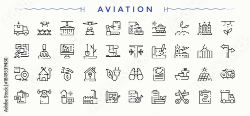 Aviation icon set in linear style. Air Bus vector line icon set. Modern thin line style icons. Related to travel, aircraft, transportation, flight, jet and more. Vector collections.