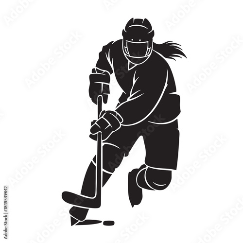Dynamic female ice hockey player in action on transparent background