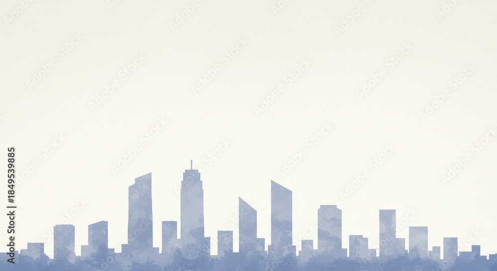Fototapeta premium Light purple cityscape silhouette, soft watercolor style